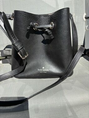 kate spade Black Saffiano Leather Mini Drawstring Crossbody